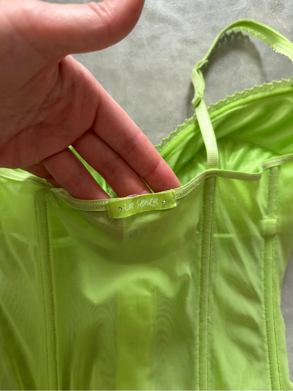 Y2K Lasenza Lime Green Cyber Coquette Baddie Corset Bustier Mesh Bra Top - Picture 11 of 16